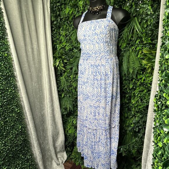 LANE‎ BRYANT Dress Women 18 Blue Pink A Line Sleeveless Square Neck Maxi 2801 - Picture 1 of 9